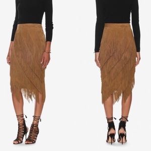 Intermix suede fringe skirt